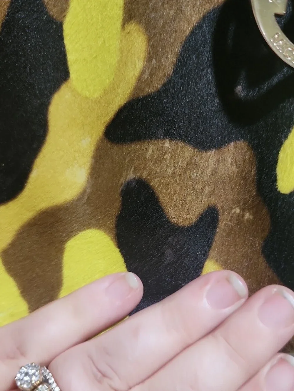 Michael Kors Black Leather Satchel with Yellow and Brown Camo Panel
